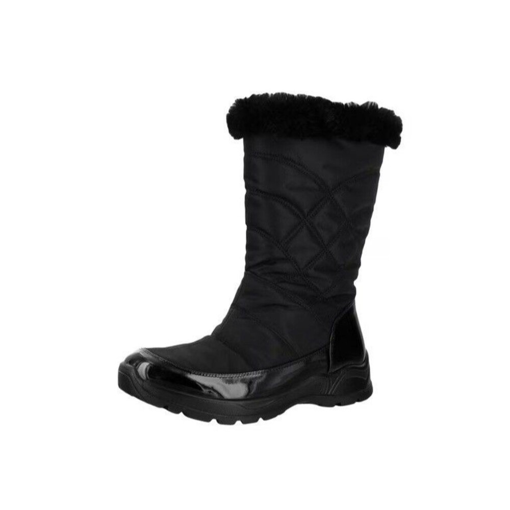 Easy Street Womens 10 W Black Patent Cuddle Quilted Faux Fur Lined Boots NIB OB2